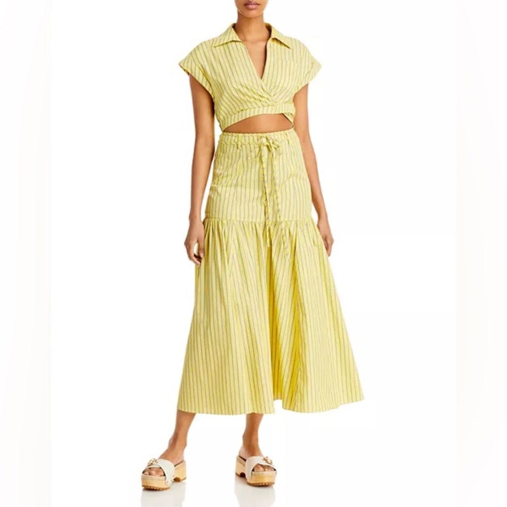 Derek Lam 10 Crosby Charlene Yellow Striped Cutout Shirt Dress | Size US 12